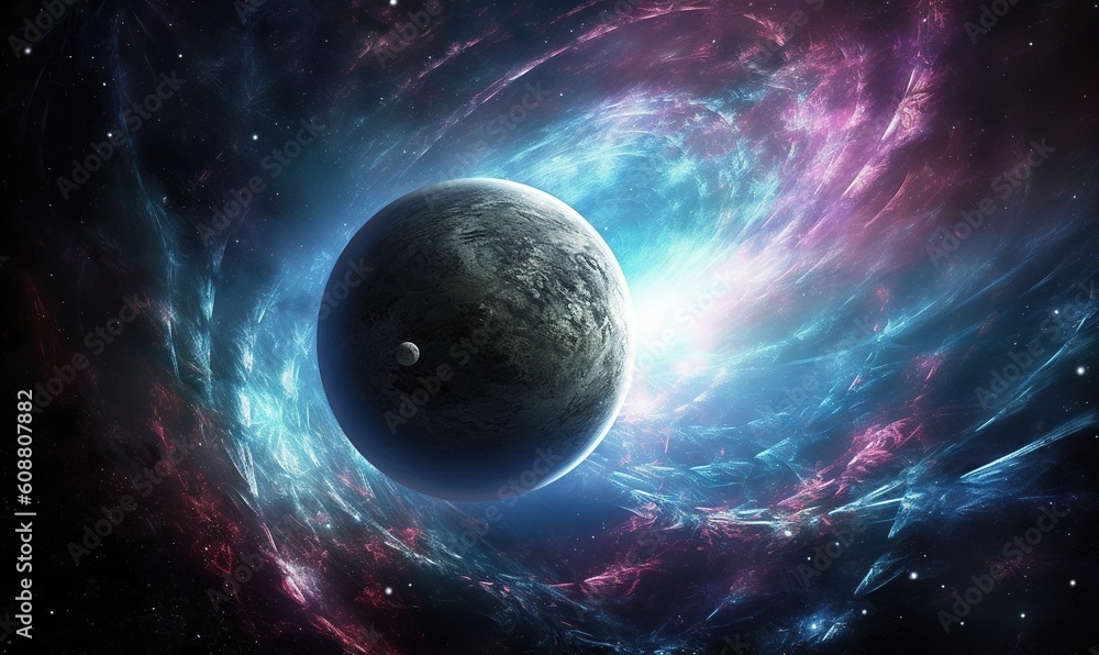 Wall mural a space scene with a planet in the center of the image. generative ai