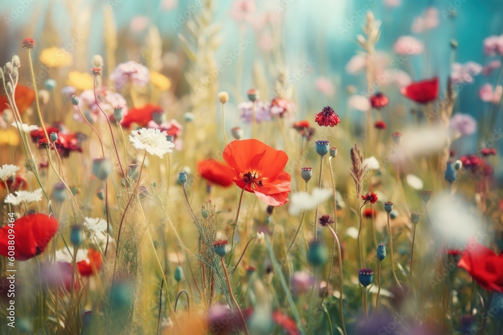 Poster a cluster of blooms that may be found in the grass. generative ai
