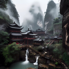 Magical Chinese Mountains and Rivers: Serene Landscapes, Waterfalls, and Mist-Covered Peaks in a Fairyland Setting - Captivating Real-Life Scenery for Photography (Super Wide-Angle, Full of Light) on 