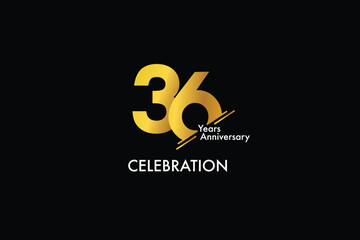 36th, 36 years, 36 year anniversary gold color on black background abstract style logotype. anniversary with gold color isolated on black background, vector design for celebration vector