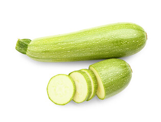 Fresh green zucchini on white background