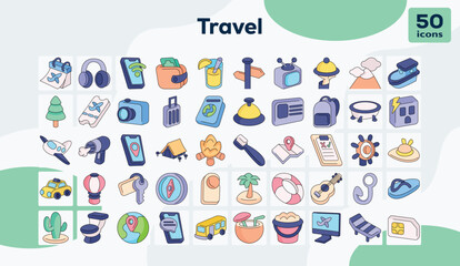 Travel color icons pack