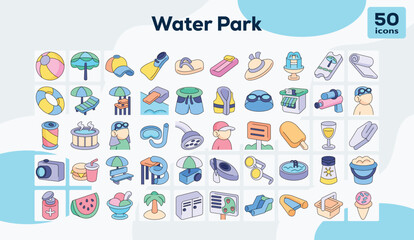 Water park color icons pack