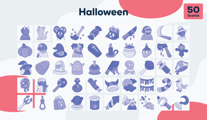Halloween blue icons pack - obrazy, fototapety, plakaty