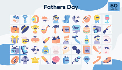 Fathers Day flat icons pack