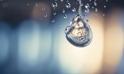  a drop of water is hanging from a hook on a string.  generative ai