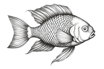 Cute Fish drawing on white background - generative AI