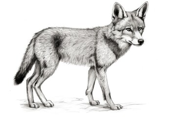 Cute Red Wolf drawing on white background - generative AI