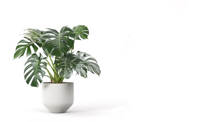 Monstera tree in pot on white background with copy space (Generative AI)