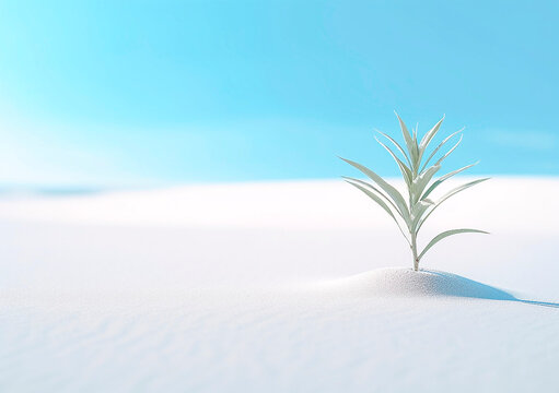 Wind swept white sand dunes with beautyful plant, AI Generated
