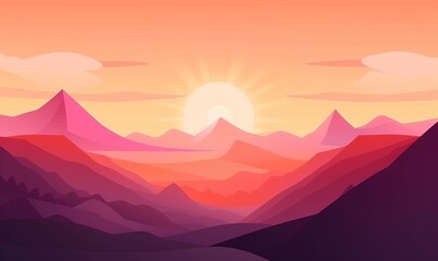  a sunset scene with mountains and a sun in the sky.  generative ai