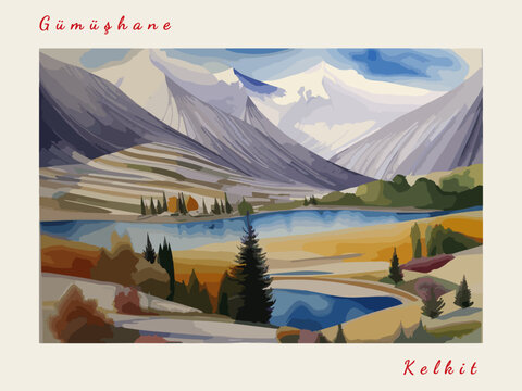 Kelkit: Postcard design with a scene in Turkey and the city name Kelkit