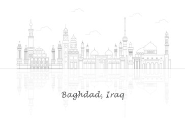Outline Skyline panorama of city of Baghdad, Iraq - vector illustration