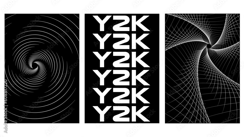 Poster set of abstract aesthetic y2k isolated posters. black and white retro line design elements. vector i