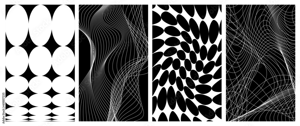 Poster Set of abstract aesthetic y2k geometric elements and 3D wireframe shapes. Black and white retro line design elements. Vector illustration isolated on white background.