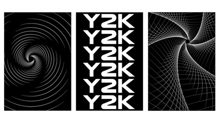 Set of abstract aesthetic y2k isolated posters. Black and white retro line design elements. Vector illustration on transparent background.