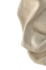 Rough beige linen napkin isolated on white background
