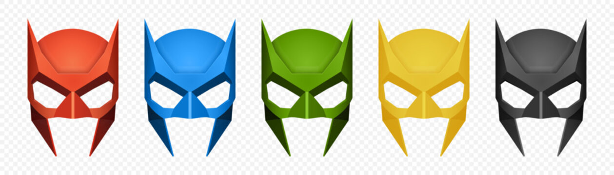 Vector Super Hero Masks Set. Face Character, Superhero Comic Book Mask Collection. Superhero Photo Props, Women and Men Masks, Carnival Face Mask, Glasses Isolated on White