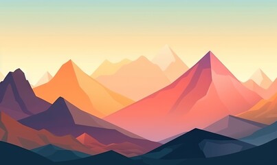  a mountain range with a sunset in the background and a blue sky in the foreground.  generative ai