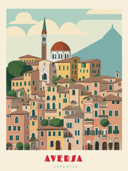 Aversa: Beautiful vintage-styled poster of with a city and the name Aversa in Campania