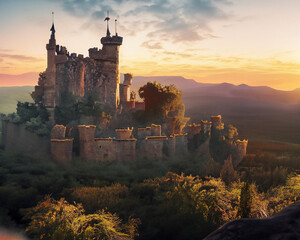 Fototapeta premium Castle on top of the mountain created by generative AI