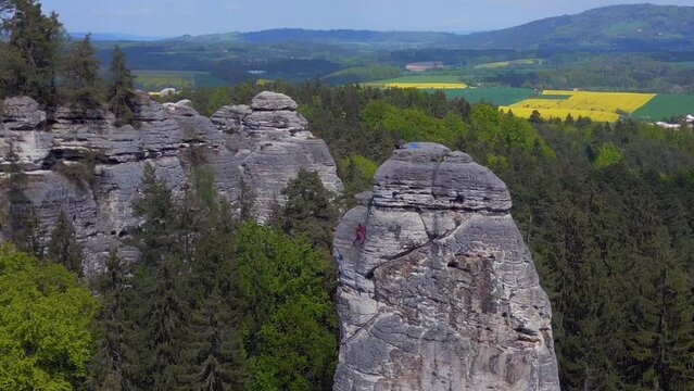 climbers mountains bohemian paradise Breathtaking aerial top view flight drone