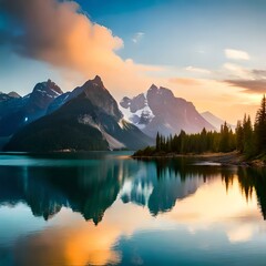 Fototapeta na wymiar hermoso paisaje de un lago con unas impactantes montañas, beautiful landscape of a lake with impressive mountains, for wallpapers.