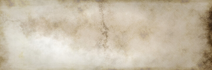 Grunge beige brow vignette paper parchment with lighter brown faint and drips and empty center for your message. Stains and spatter and historic shabby design, retro old speckled blank parchment	