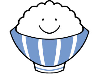 茶碗に盛られた大盛りご飯のイラスト素材　顔付き