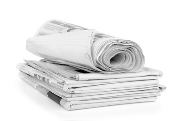 Newspapers stack isolated on white background.