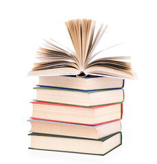 Composition with stack of books  isolated on white background.