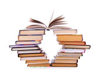 Composition with stack of books  isolated on white background.
