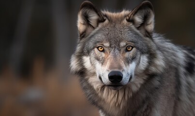 Fototapeta premium a close up of a wolf with a blurry background. generative ai