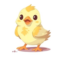 Whimsical illustration of a baby chick in a burst of colors