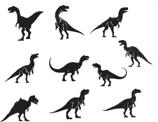 Set of silhouettes of dinosaurs a white background