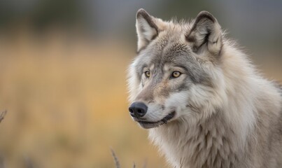 Fototapeta premium a wolf is standing in a field of tall grass and looking at the camera. generative ai