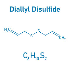 Chemical structure of Diallyl disulfide (C6H10S2). Chemical resources for teachers and students. Vector illustration.