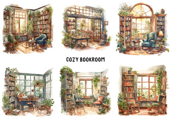 Cozy Bookroom Clipart Bundle for Sublimation - High Quality Illustrations