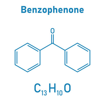 Chemical structure of benzophenone (C13H10O). Chemical resources for teachers and students. Vector illustration isolated on white background.