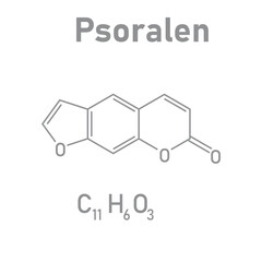 Chemical structure of Psoralen (C11H6O3). Chemical resources for teachers and students. Vector illustration.