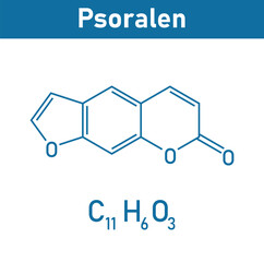 Chemical structure of Psoralen (C11H6O3). Chemical resources for teachers and students. Vector illustration isolated on white background.