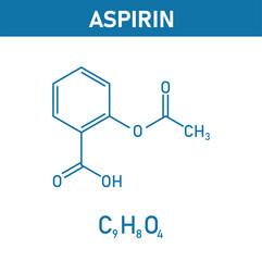 Chemical structure of Aspirin or Acetylsalicylic acid (C9H8O4). Chemical resources for teachers and students. Vector illustration isolated on white background.