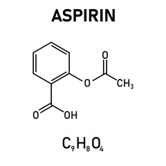 Chemical structure of Aspirin or Acetylsalicylic acid (C9H8O4). Chemical resources for teachers and students. Vector illustration