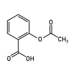 Chemical structure of Aspirin or Acetylsalicylic acid (C9H8O4). Chemical resources for teachers and students. Vector illustration isolated on white background.