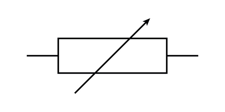 Schematic symbol of variable resistor in circuit. Physics resources for teachers and students.