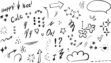 Doodle cute glitter pen line elements.Hand - drawn