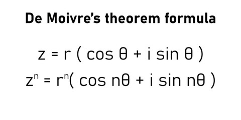 De Moivre's theorem formula in math. Mathematics resources for teachers and students.