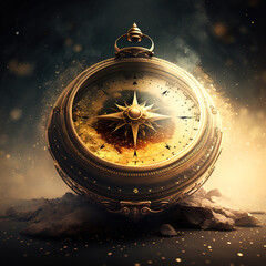 Luxurious compass with bright flashes, generative ai technology