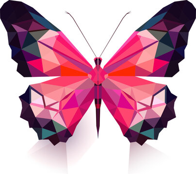 abstract colorful origami polygon butterfly icons with and without shadow SVG