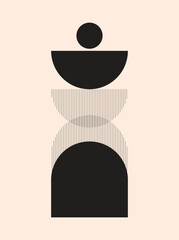 Geometric Abstract illustration in black and beige. Mid Century style, minimal Scandinavian Decor

